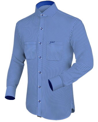 Blauw Overhemd Korte Mouwen with Italian Collar 1 Button