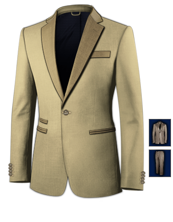 Beige Maatpakken with 1 Button, Single Breasted